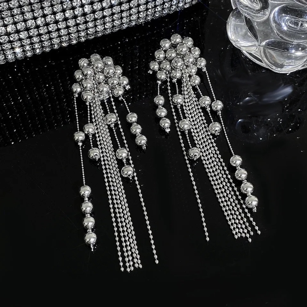 Zara EDGE NYC Uneven Chunky Dangle Mercury Pearl Pin Earrings long - Picture 8 of 16